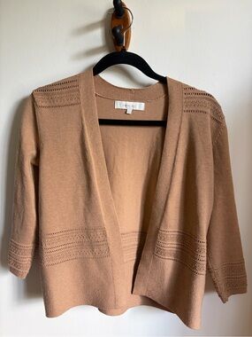 Verve Ami Open-Front Camel Knit Cardigan Sweater
